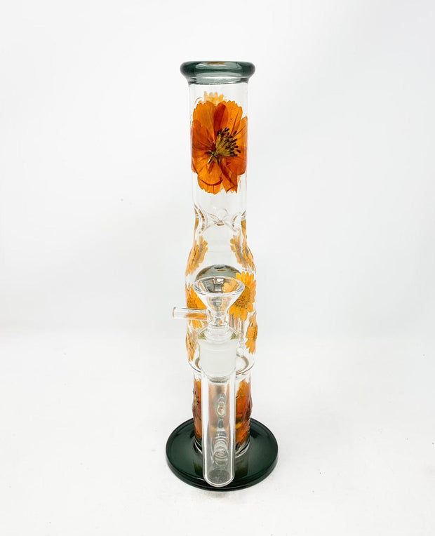 Black Dried Floral Double Perc Glass Water Hand Pipe/Dab Rig