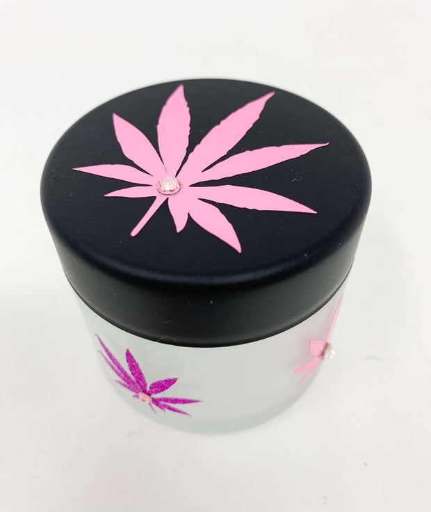StayLit Pink Glitter Weed Leaves Crystal Stash Jar