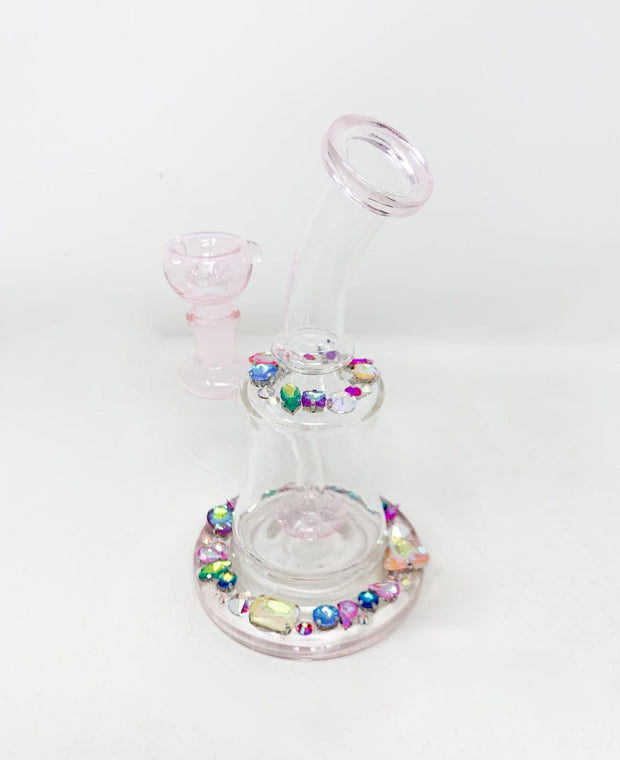 Pink Bejeweled Crystal Glass Water Pipe/Dab Rig