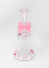 Pink StayLit Pink Bow Swarovski Crystal Pearls 8.5in Bent Neck Glass Water Hand Pipe/Dab Rig