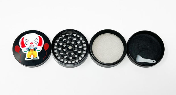 Spooky Clown Herb Grinder Custom Black Spice Grinder 4 Piece 55mm W/ Cleaning Tool