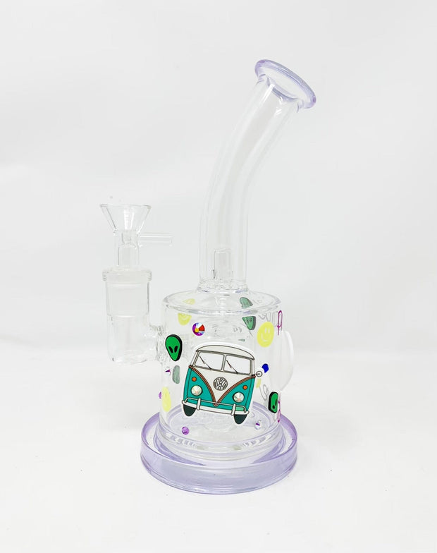 Purple Peace Love Bent Neck Glass Water Pipe/Rig