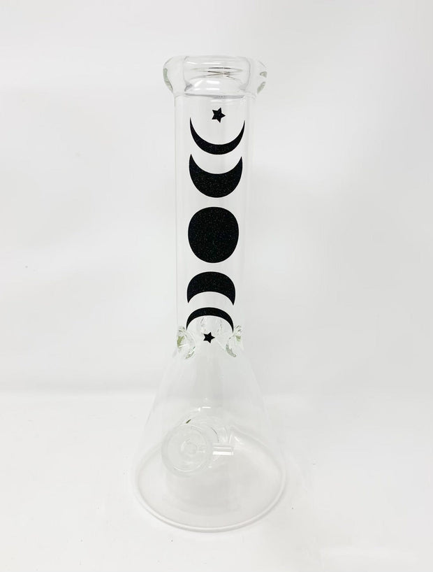 Glow In The Dark Crescent Moon Beaker Glass Water Pipe/Bong