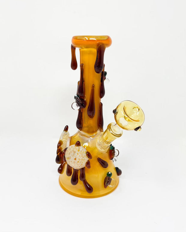 Amber Honey Drip Bee 8in Beaker Glass Water Pipe/Rig