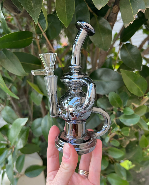 Mini Iridescent Recycler Glass Water Pipe/Dab Rig