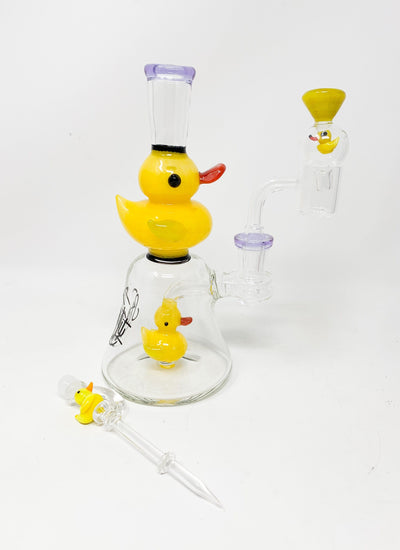 Yellow Duckie Straight Neck Glass Water Hand Pipe/Dab Rig