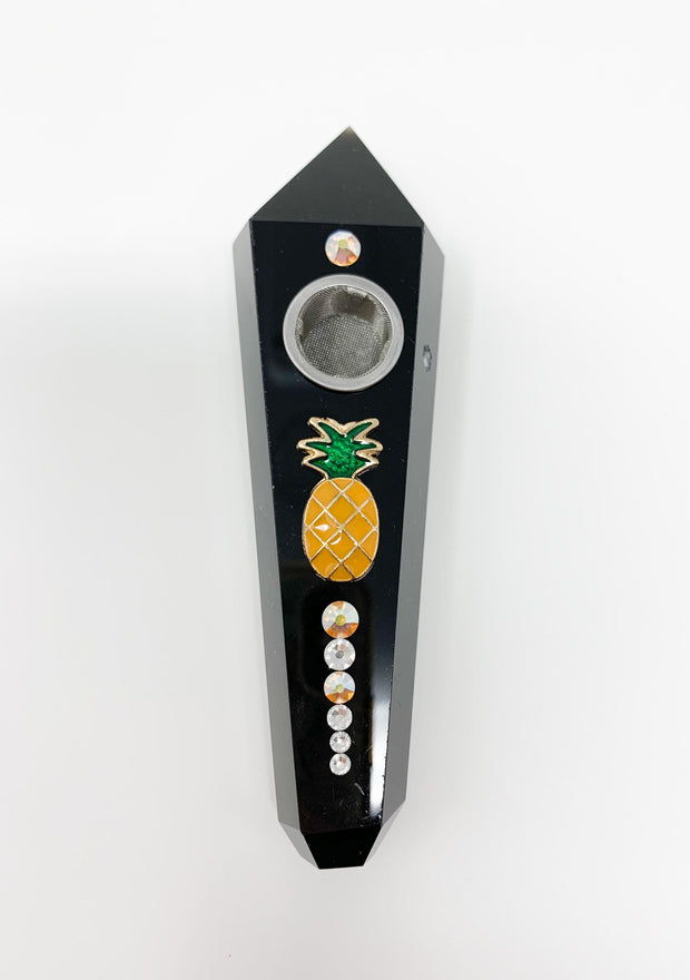 Black Obsidian Crystal Hand Pipe Pineapple Swarovski