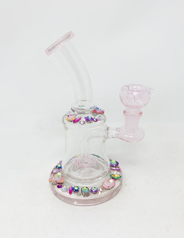 Pink Bejeweled Crystal Glass Water Pipe/Dab Rig