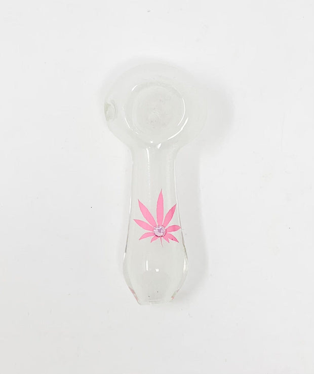 Glow In The Dark Weed Leaf Crystal Glass Hand Pipe