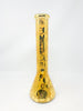 Metallic Gold Smiley Face Weed Leaf Beaker Glass Water Pipe 12in/Bong
