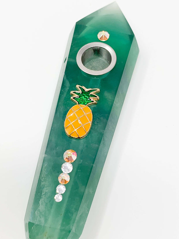 Green Fluorite Crystal Hand Pipe Pineapple