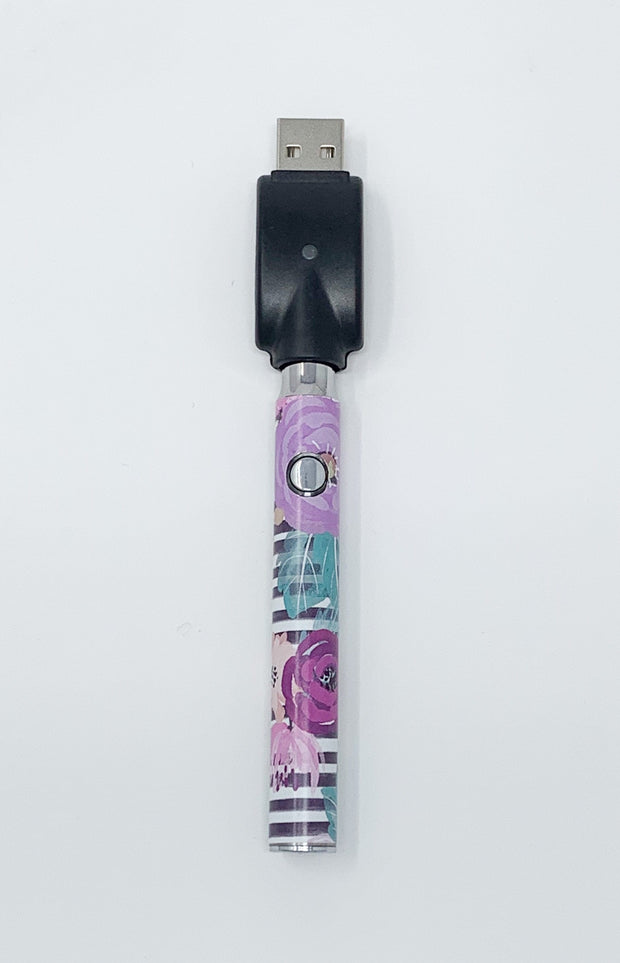 510 Threaded Battery Purple Stripe Floral Vape Pen