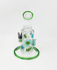 Green Floral Butterflies Bent Neck Glass Water Hand Pipe/Dab Rig