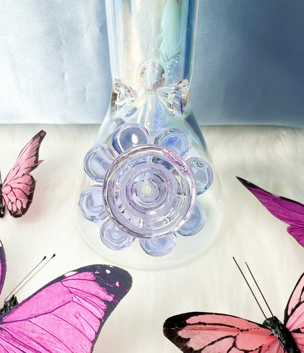 Iridescent Butterfly 8in Glass Water Pipe/Bong