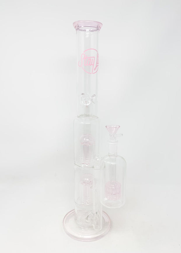 StayLit Pink Double Perc 18in Beaker Glass Water Pipe/Dab Rig