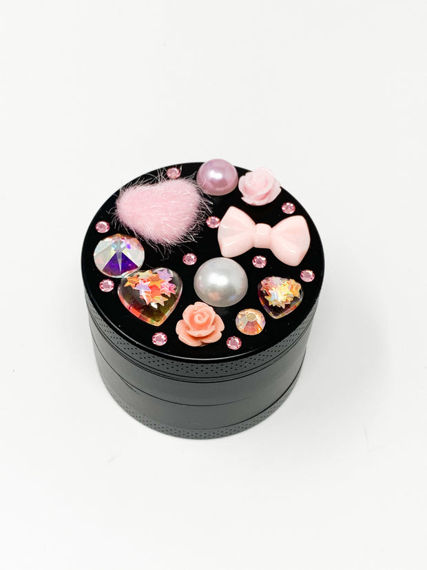Herb Grinder Blush Pink Fuzzy Heart Weed Grinder 4 Piece 55mm W/ Cleaning Tool