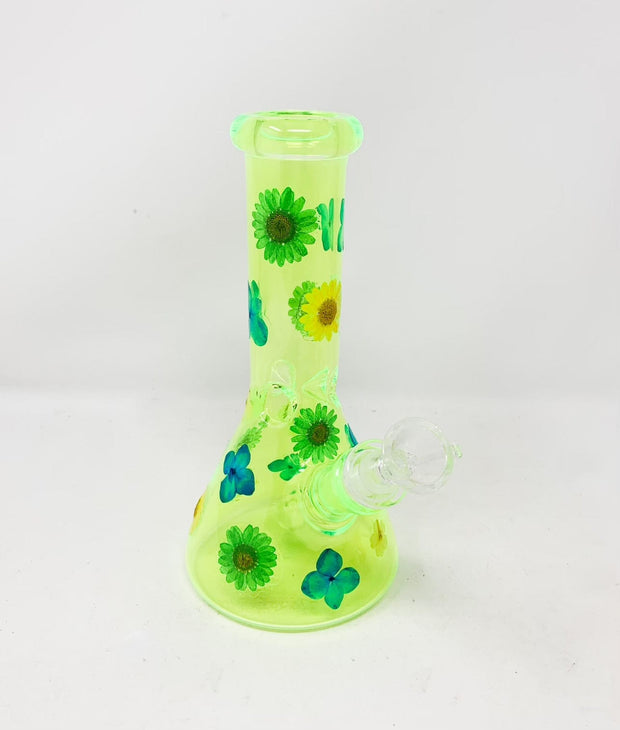 Neon Green UV Dried Floral Glass Water Pipe/Bong