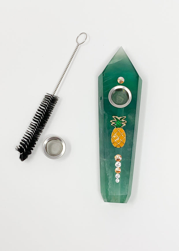 Green Fluorite Crystal Hand Pipe Pineapple