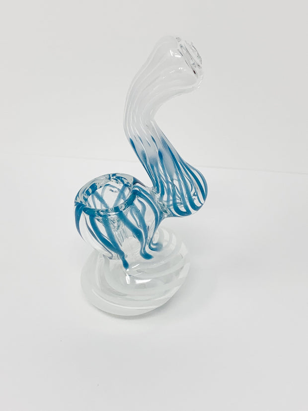 Teal and White Swirl Bubbler Glass Hand Pipe