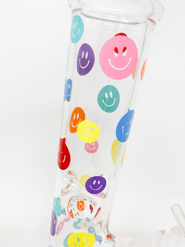 Rainbow Smiley Face Straight Tube Glass Hand Pipe/Bong