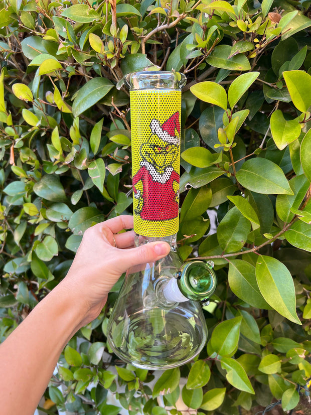 Grinchy Santa 12in Glass Water Pipe/Bong