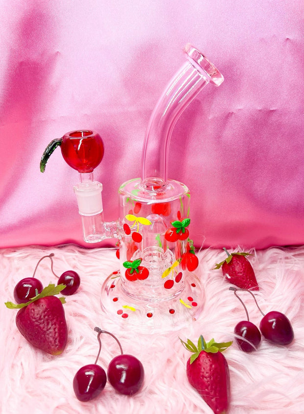 Cute Cherries Glass Water Pipe/Dab Rig