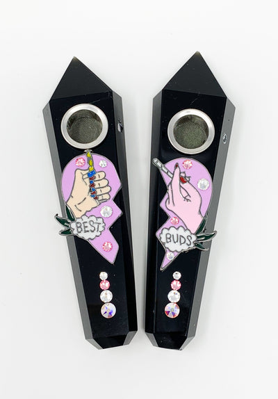 Black Obsidian Crystal Hand Pipe Best Buds Set