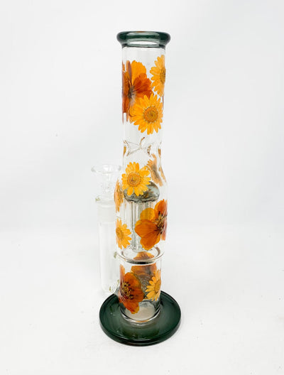 Black Dried Floral Double Perc Glass Water Hand Pipe/Dab Rig