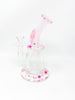 Pink StayLit Pink Bow Swarovski Crystal Pearls 8.5in Bent Neck Glass Water Hand Pipe/Dab Rig