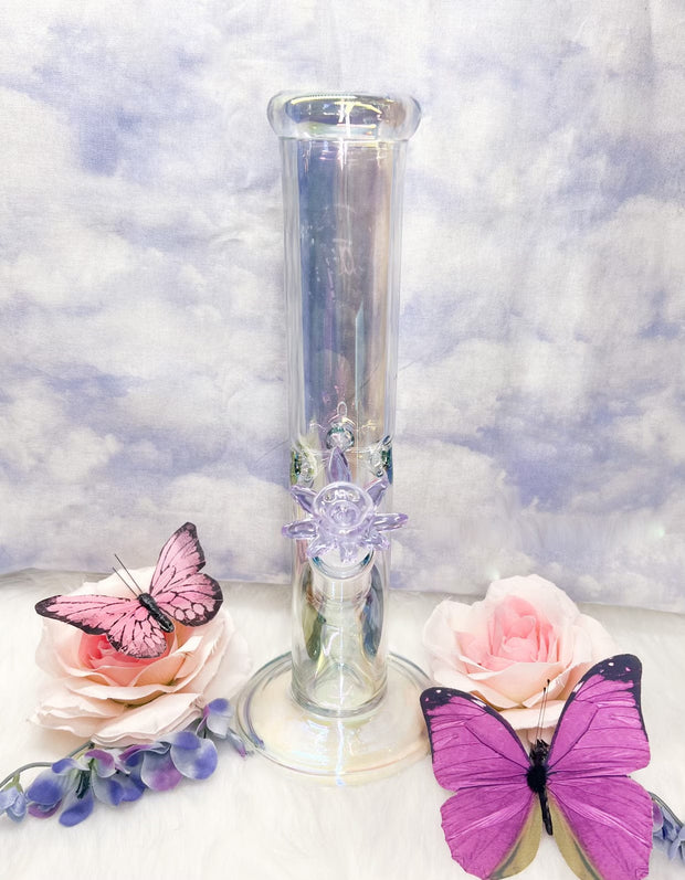 Iridescent Butterfly 8in Glass Water Pipe/Bong