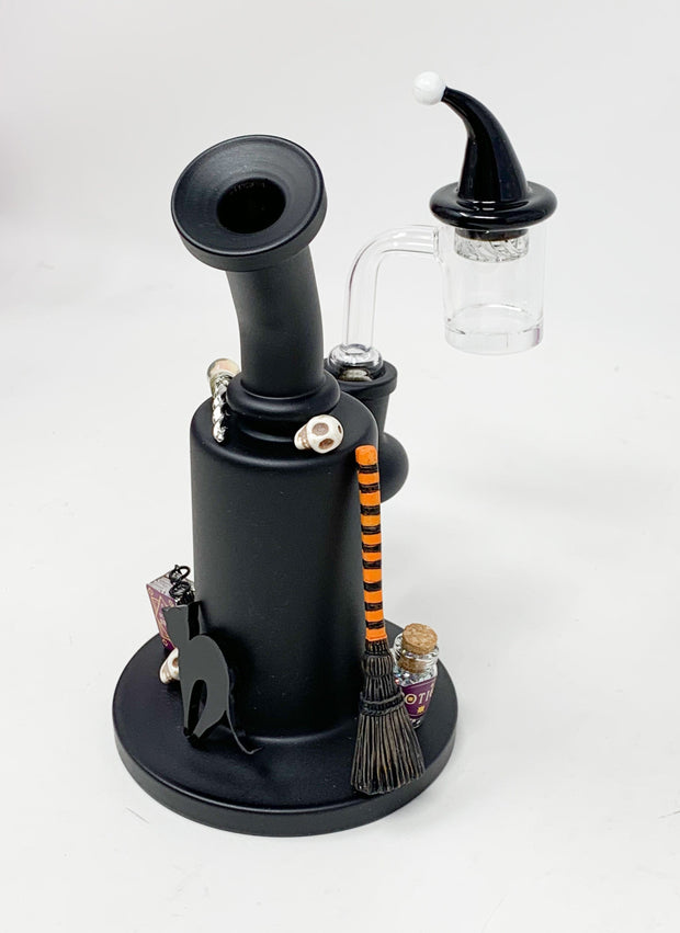 Hocus Pocus Witches Matte Black Bent Neck Glass Water Hand Pipe/Dab Rig