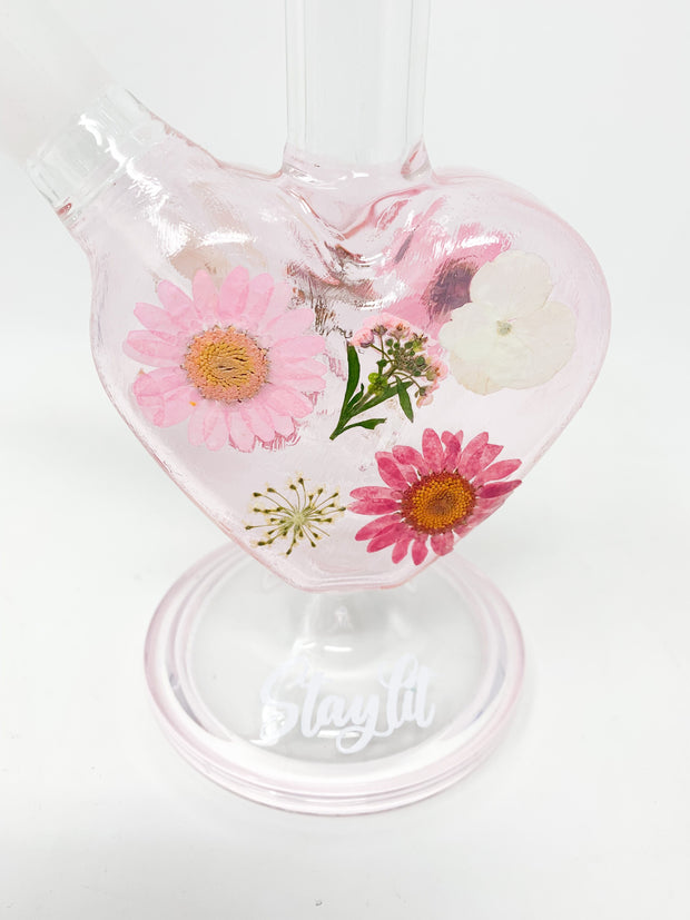 Pink Floral Heart Glass Hand Pipe/Dab Rig