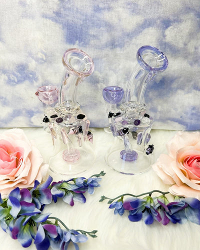 Pink Purple Crystal Beehives Glass Water Pipe/Dab Rig