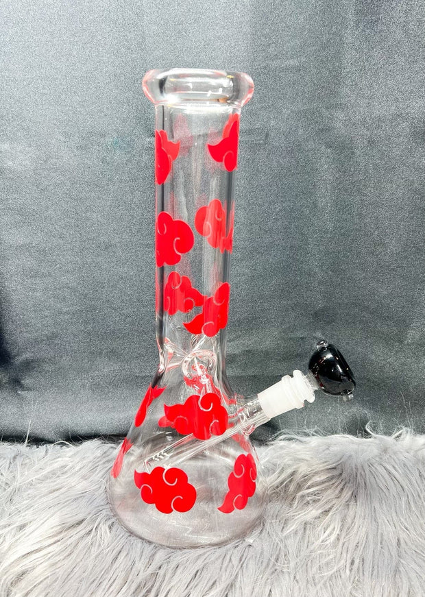 Red Clouds 12in Glass Water Pipe/Bong