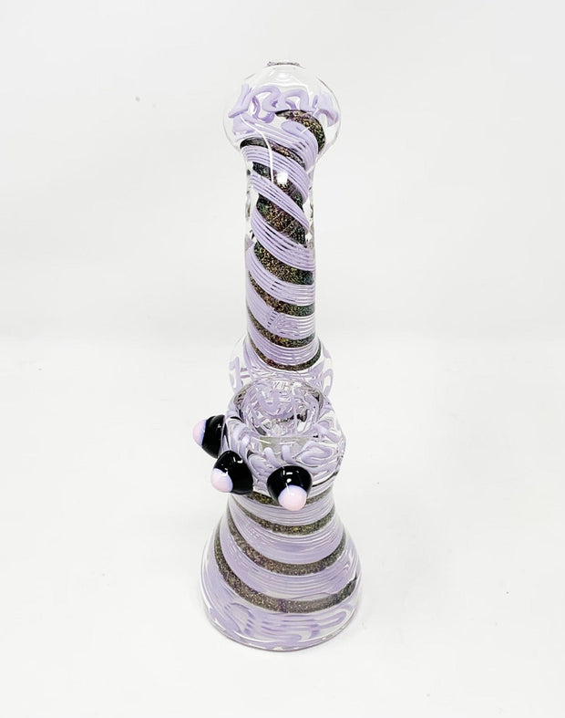 Pink Purple Dichroic Swirl Glass Hand Pipe/Bubbler