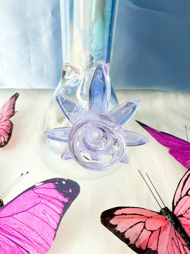 Iridescent Butterfly 8in Glass Water Pipe/Bong