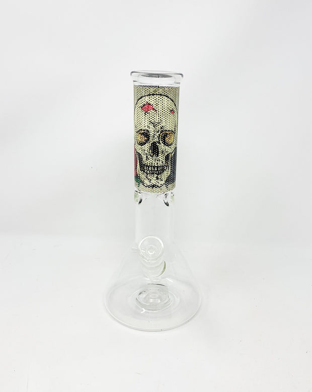 Skull Roses Beaker Glass Water Pipe/Bong