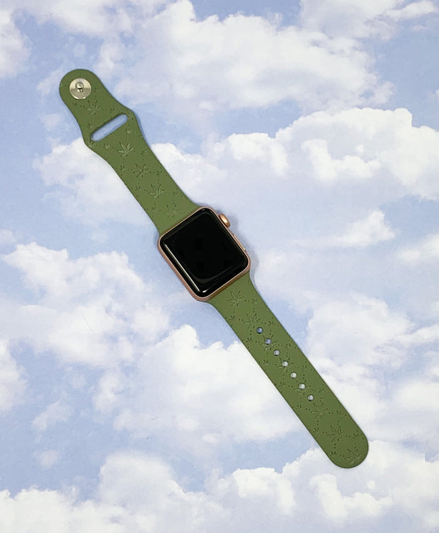 Quilted Weed Leaf Engraved Silicone Apple Watch Band