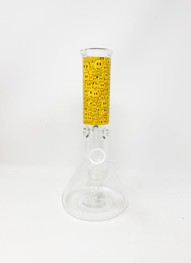 Yellow Smiley Faces Beaker Glass Water Pipe/Bong