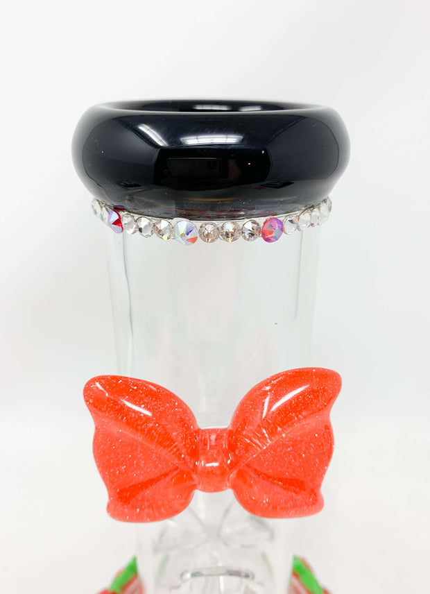 StayLit Cherries Red Bow Crystal 10in Beaker Glass Water Pipe/Bong