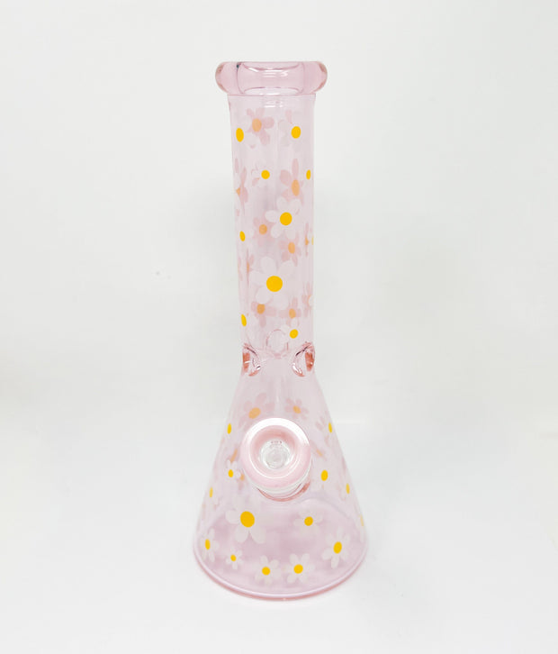 Retro Pink Daisies Glass Water Pipe/Bong