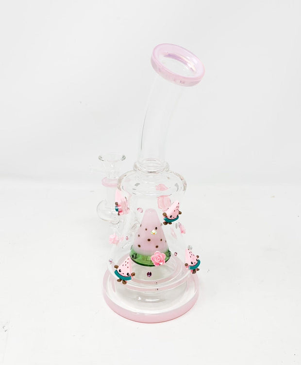 Pink Watermelon Crystals and Charms Glass Water Pipe/Dab Rig