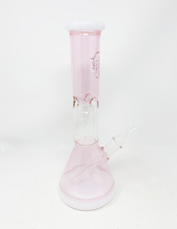 StayLit Pink White 14in Beaker Glass Water Pipe/Bong