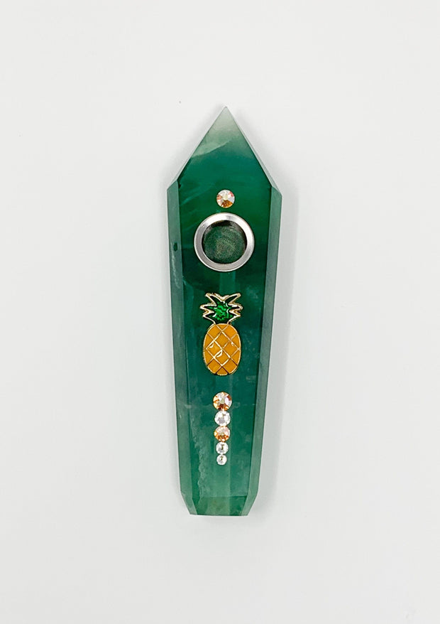 Green Fluorite Crystal Hand Pipe Pineapple