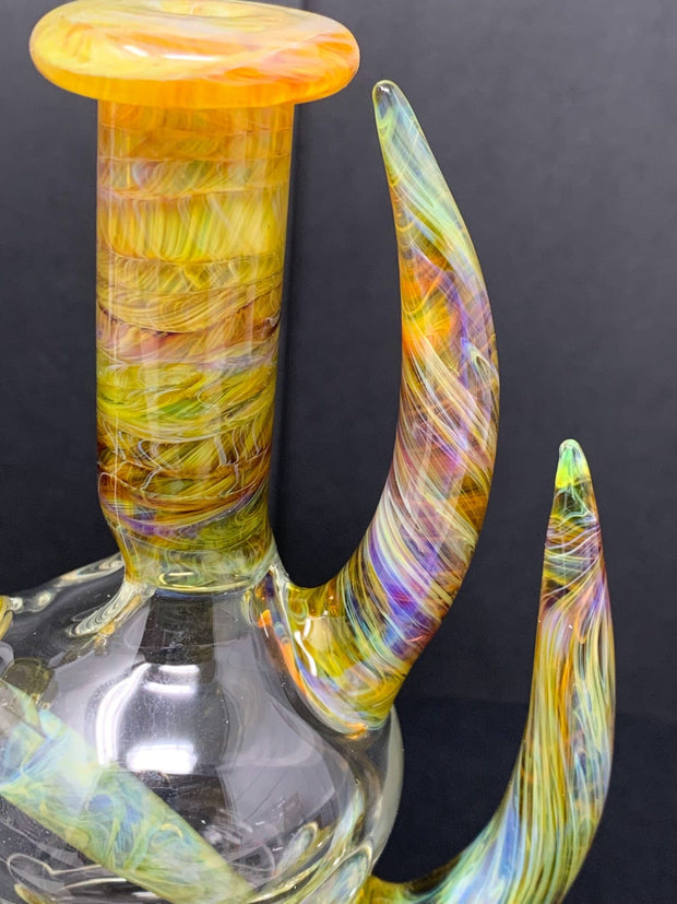 2KGlassWorks Amber Chaos Horn Heady Glass Water Pipe/Dab Rig