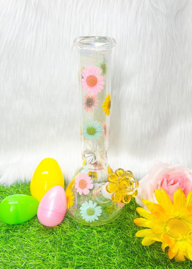 Pastel Iridescent Dried Floral Glass Water Pipe/Bong