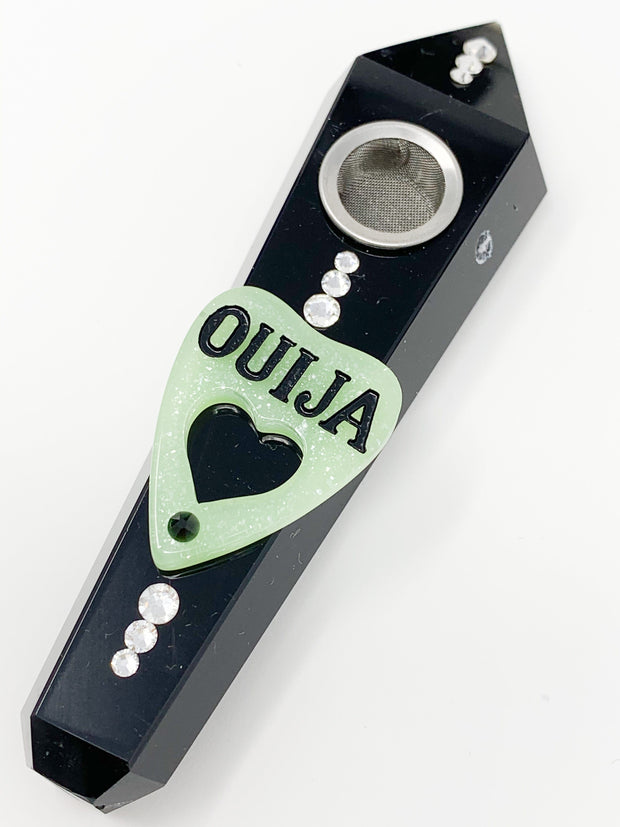 Black Obsidian Crystal Hand Pipe Green Ouija Swarovski