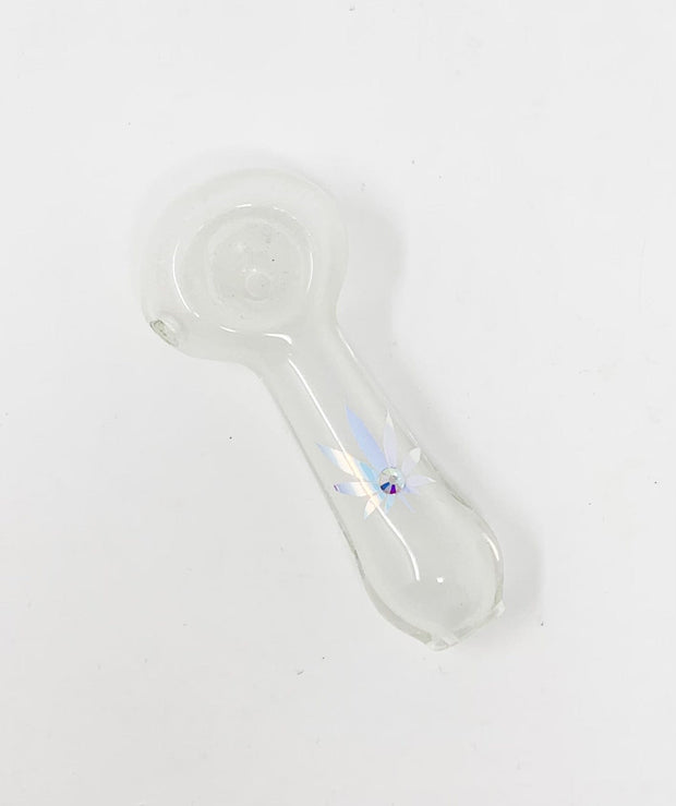 Glow In The Dark Weed Leaf Crystal Glass Hand Pipe