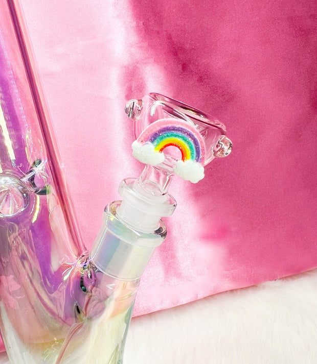 Pink Glitter Rainbow 14mm Glass Bowl