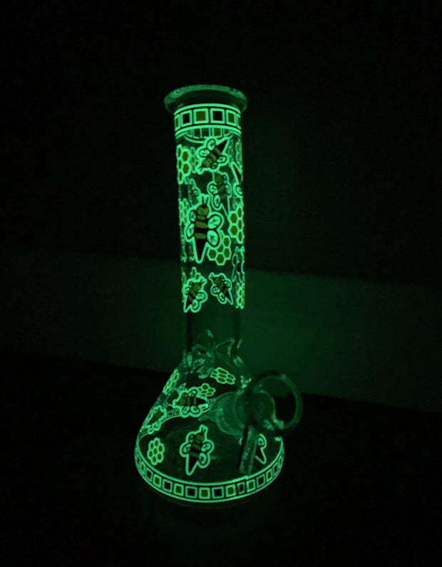 Glow In The Dark Bumble Bee Glass Water Pipe/Bong